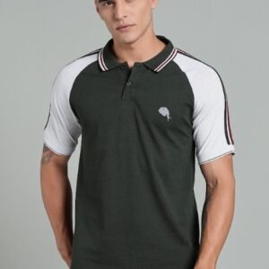 PR3 SS 004 || BOTTLE GREEN WITH GREY|| 100% Cotton Polo T-Shirt